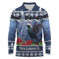 New Zealand Tui Bird Christmas Long Sleeve Polo Shirt Pohutukawa Xmas Tree Meri Kirihimete