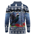 New Zealand Tui Bird Christmas Long Sleeve Polo Shirt Pohutukawa Xmas Tree Meri Kirihimete