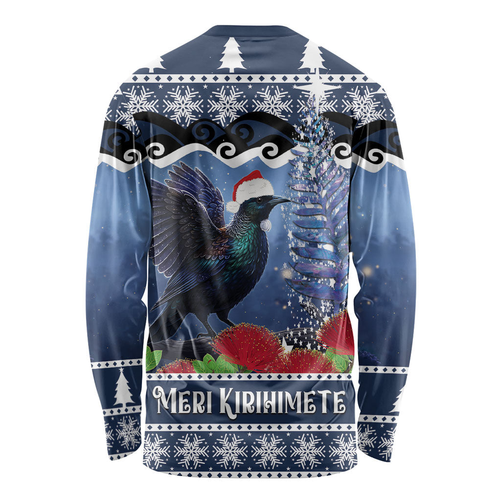 New Zealand Tui Bird Christmas Long Sleeve Shirt Pohutukawa Xmas Tree Meri Kirihimete