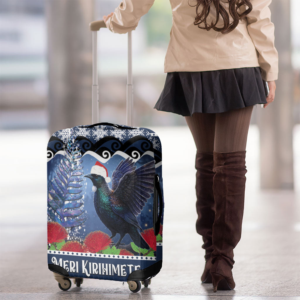 New Zealand Tui Bird Christmas Luggage Cover Pohutukawa Xmas Tree Meri Kirihimete