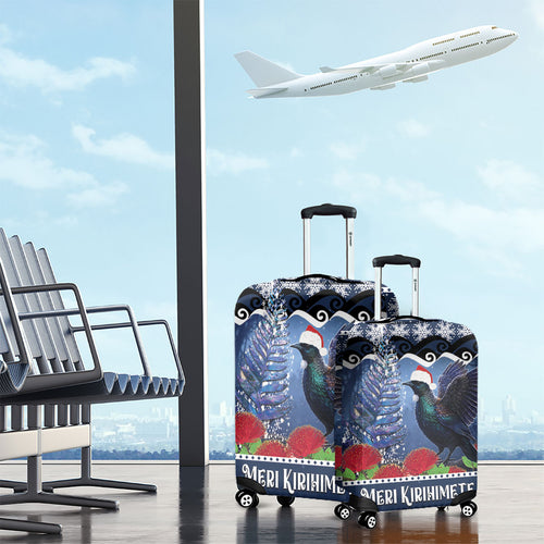 New Zealand Tui Bird Christmas Luggage Cover Pohutukawa Xmas Tree Meri Kirihimete