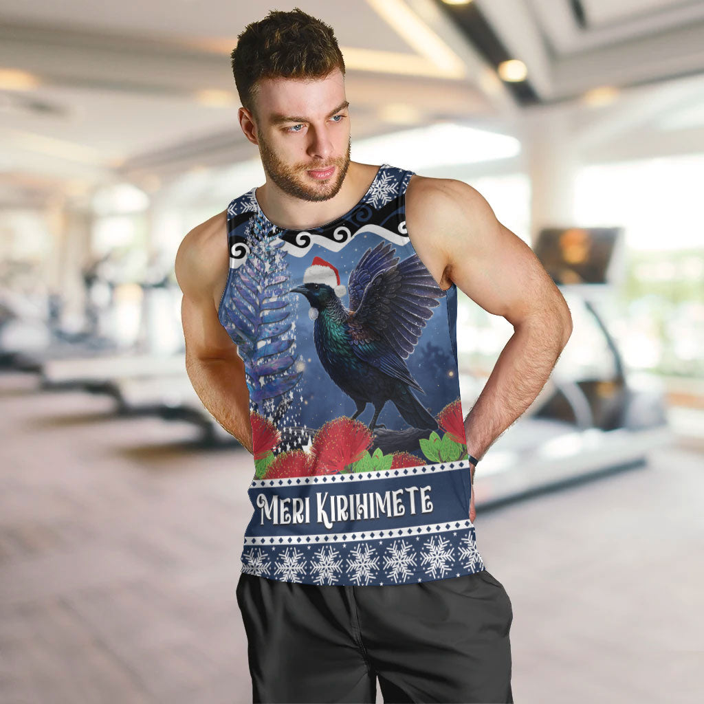 New Zealand Tui Bird Christmas Men Tank Top Pohutukawa Xmas Tree Meri Kirihimete