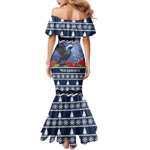 New Zealand Tui Bird Christmas Mermaid Dress Pohutukawa Xmas Tree Meri Kirihimete