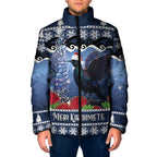 New Zealand Tui Bird Christmas Padded Jacket Pohutukawa Xmas Tree Meri Kirihimete