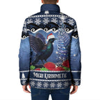 New Zealand Tui Bird Christmas Padded Jacket Pohutukawa Xmas Tree Meri Kirihimete