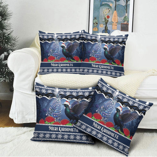 New Zealand Tui Bird Christmas Pillow Cover Pohutukawa Xmas Tree Meri Kirihimete