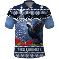 New Zealand Tui Bird Christmas Polo Shirt Pohutukawa Xmas Tree Meri Kirihimete