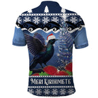 New Zealand Tui Bird Christmas Polo Shirt Pohutukawa Xmas Tree Meri Kirihimete