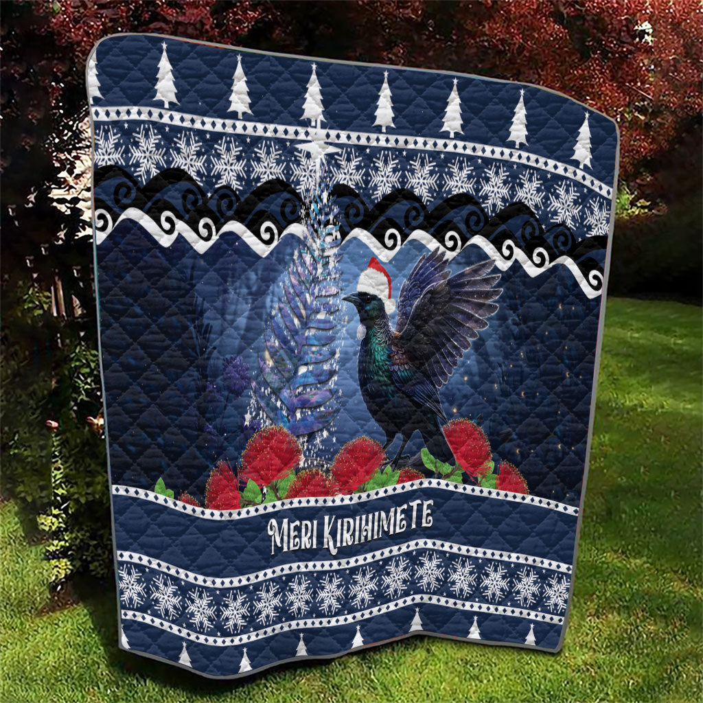 New Zealand Tui Bird Christmas Quilt Pohutukawa Xmas Tree Meri Kirihimete