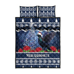 New Zealand Tui Bird Christmas Quilt Bed Set Pohutukawa Xmas Tree Meri Kirihimete