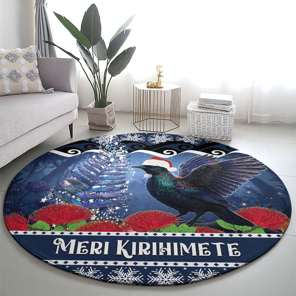 New Zealand Tui Bird Christmas Round Carpet Pohutukawa Xmas Tree Meri Kirihimete