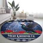 New Zealand Tui Bird Christmas Round Carpet Pohutukawa Xmas Tree Meri Kirihimete