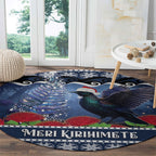 New Zealand Tui Bird Christmas Round Carpet Pohutukawa Xmas Tree Meri Kirihimete