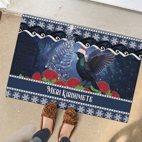New Zealand Tui Bird Christmas Rubber Doormat Pohutukawa Xmas Tree Meri Kirihimete