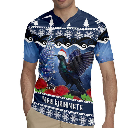 New Zealand Tui Bird Christmas Rugby Jersey Pohutukawa Xmas Tree Meri Kirihimete