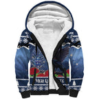 New Zealand Tui Bird Christmas Sherpa Hoodie Pohutukawa Xmas Tree Meri Kirihimete