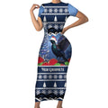 New Zealand Tui Bird Christmas Short Sleeve Bodycon Dress Pohutukawa Xmas Tree Meri Kirihimete