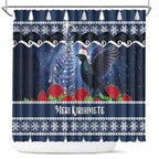 New Zealand Tui Bird Christmas Shower Curtain Pohutukawa Xmas Tree Meri Kirihimete
