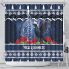 New Zealand Tui Bird Christmas Shower Curtain Pohutukawa Xmas Tree Meri Kirihimete