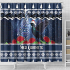 New Zealand Tui Bird Christmas Shower Curtain Pohutukawa Xmas Tree Meri Kirihimete