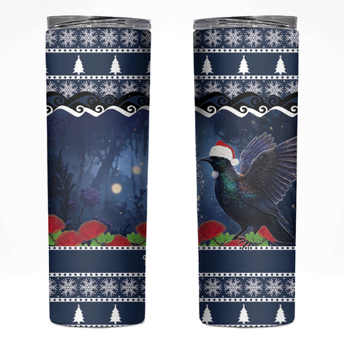 New Zealand Tui Bird Christmas Skinny Tumbler Pohutukawa Xmas Tree Meri Kirihimete
