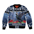 New Zealand Tui Bird Christmas Sleeve Zip Bomber Jacket Pohutukawa Xmas Tree Meri Kirihimete