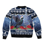 New Zealand Tui Bird Christmas Sleeve Zip Bomber Jacket Pohutukawa Xmas Tree Meri Kirihimete