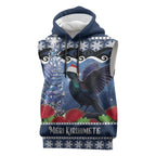 New Zealand Tui Bird Christmas Sleeveless Hoodie Pohutukawa Xmas Tree Meri Kirihimete