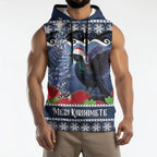 New Zealand Tui Bird Christmas Sleeveless Hoodie Pohutukawa Xmas Tree Meri Kirihimete