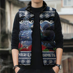 New Zealand Tui Bird Christmas Sleeveless Puffer Jacket Pohutukawa Xmas Tree Meri Kirihimete