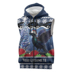 New Zealand Tui Bird Christmas Sleeveless Zip Hoodie Pohutukawa Xmas Tree Meri Kirihimete