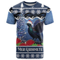 New Zealand Tui Bird Christmas T Shirt Pohutukawa Xmas Tree Meri Kirihimete