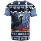 New Zealand Tui Bird Christmas T Shirt Pohutukawa Xmas Tree Meri Kirihimete
