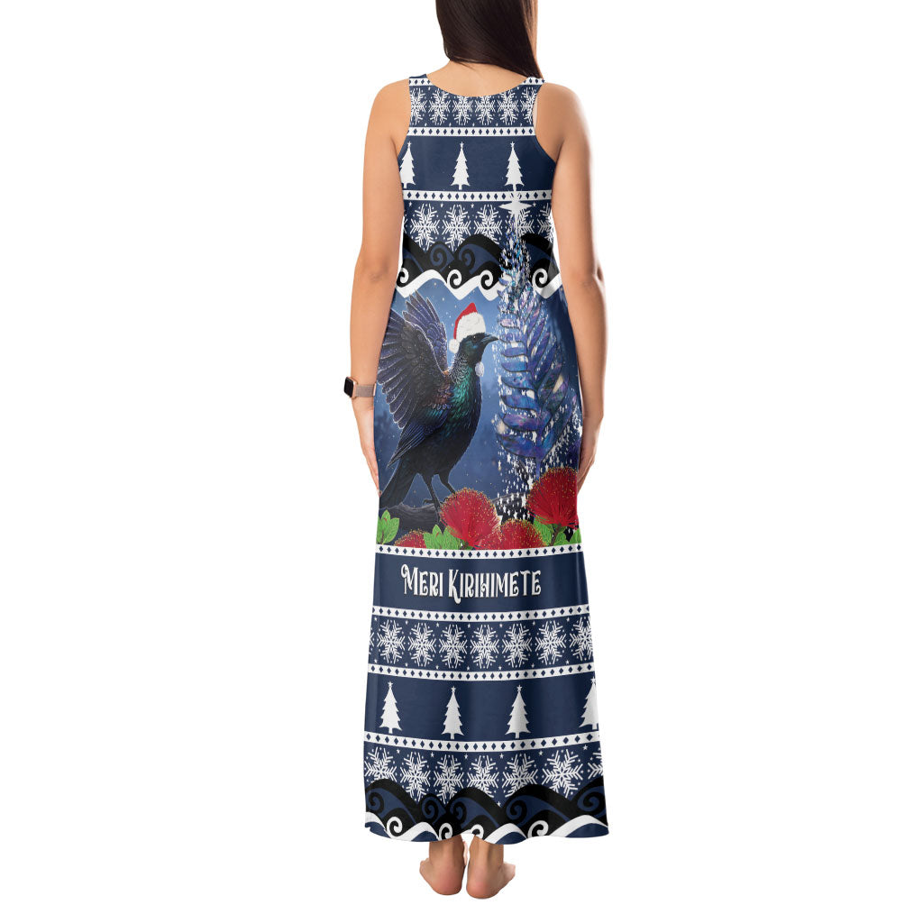 New Zealand Tui Bird Christmas Tank Maxi Dress Pohutukawa Xmas Tree Meri Kirihimete