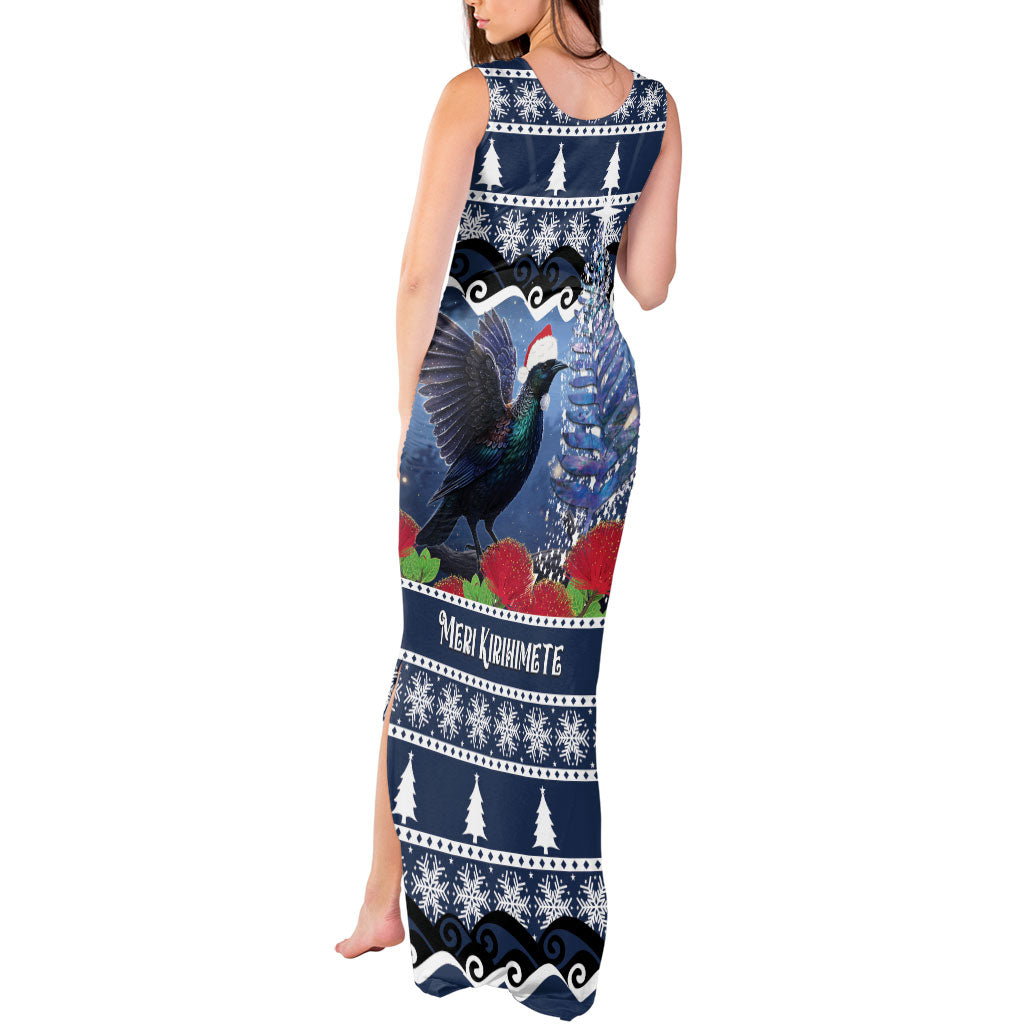 New Zealand Tui Bird Christmas Tank Maxi Dress Pohutukawa Xmas Tree Meri Kirihimete
