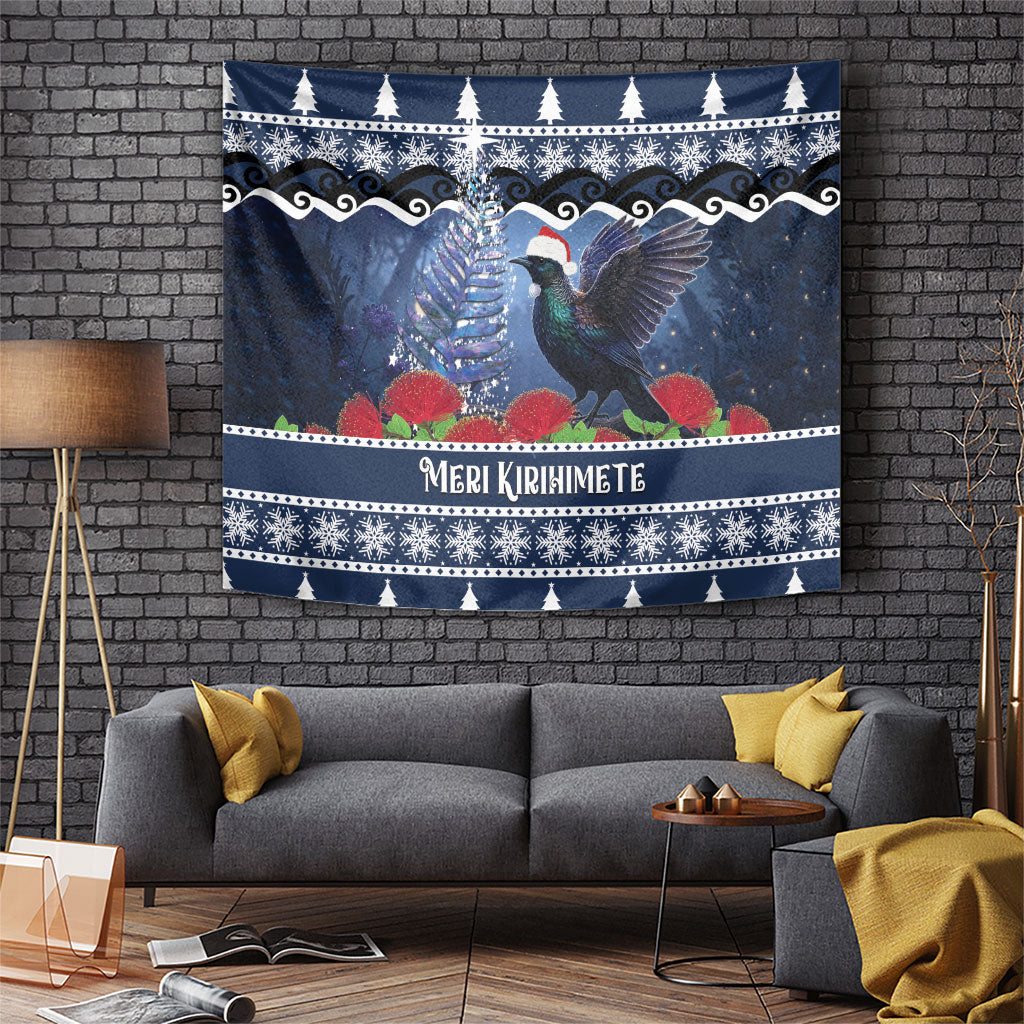 New Zealand Tui Bird Christmas Tapestry Pohutukawa Xmas Tree Meri Kirihimete
