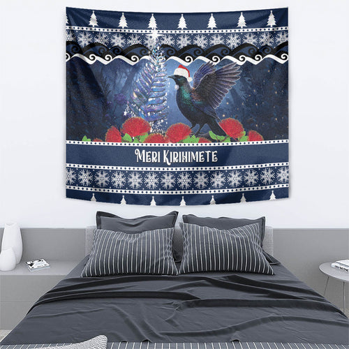 New Zealand Tui Bird Christmas Tapestry Pohutukawa Xmas Tree Meri Kirihimete