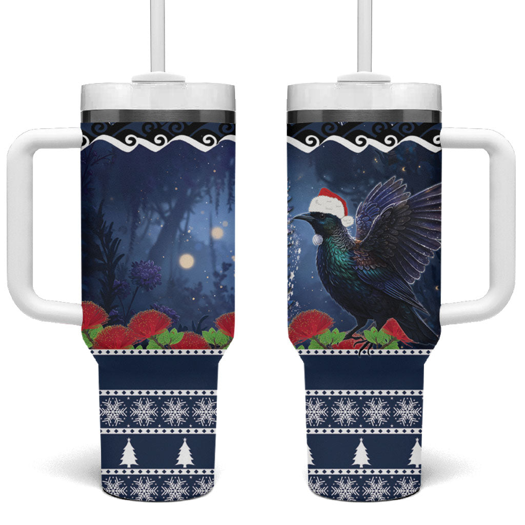 New Zealand Tui Bird Christmas Tumbler With Handle Pohutukawa Xmas Tree Meri Kirihimete