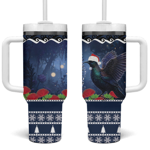 New Zealand Tui Bird Christmas Tumbler With Handle Pohutukawa Xmas Tree Meri Kirihimete