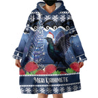 New Zealand Tui Bird Christmas Wearable Blanket Hoodie Pohutukawa Xmas Tree Meri Kirihimete