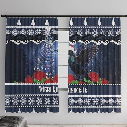New Zealand Tui Bird Christmas Window Curtain Pohutukawa Xmas Tree Meri Kirihimete