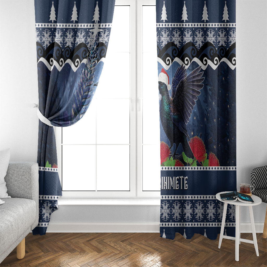 New Zealand Tui Bird Christmas Window Curtain Pohutukawa Xmas Tree Meri Kirihimete