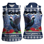 New Zealand Tui Bird Christmas Women Sleeveless Polo Shirt Pohutukawa Xmas Tree Meri Kirihimete