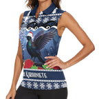 New Zealand Tui Bird Christmas Women Sleeveless Polo Shirt Pohutukawa Xmas Tree Meri Kirihimete