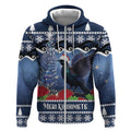 New Zealand Tui Bird Christmas Zip Hoodie Pohutukawa Xmas Tree Meri Kirihimete