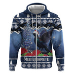 New Zealand Tui Bird Christmas Zip Hoodie Pohutukawa Xmas Tree Meri Kirihimete