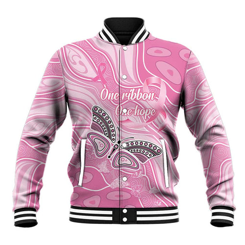 Australia Breast Cancer Awareness Personalised Baseball Jacket Butterfly Pink Ribbon Aboriginal Art