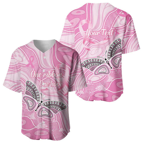 Australia Breast Cancer Awareness Personalised Baseball Jersey Butterfly Pink Ribbon Aboriginal Art