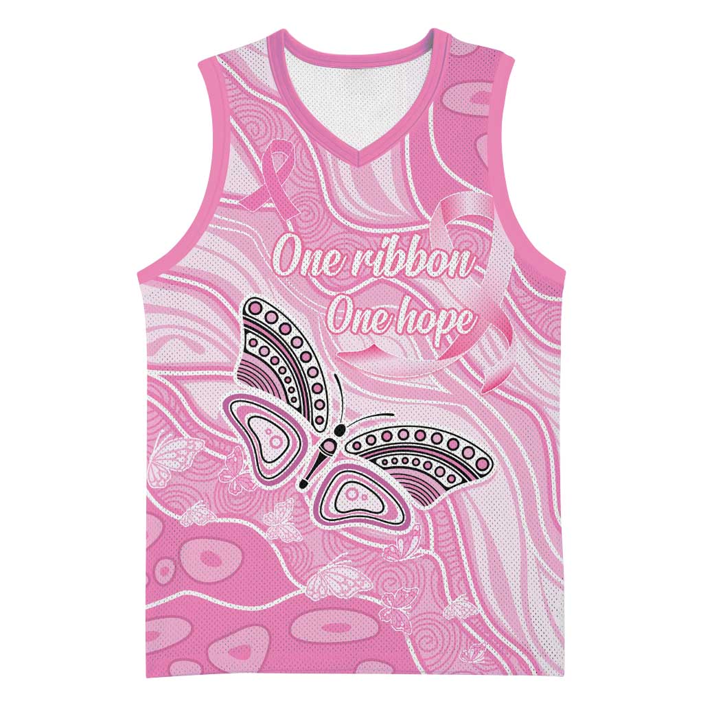 Australia Breast Cancer Awareness Personalised Basketball Jersey Butterfly Pink Ribbon Aboriginal Art