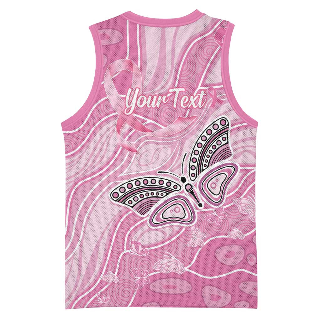 Australia Breast Cancer Awareness Personalised Basketball Jersey Butterfly Pink Ribbon Aboriginal Art